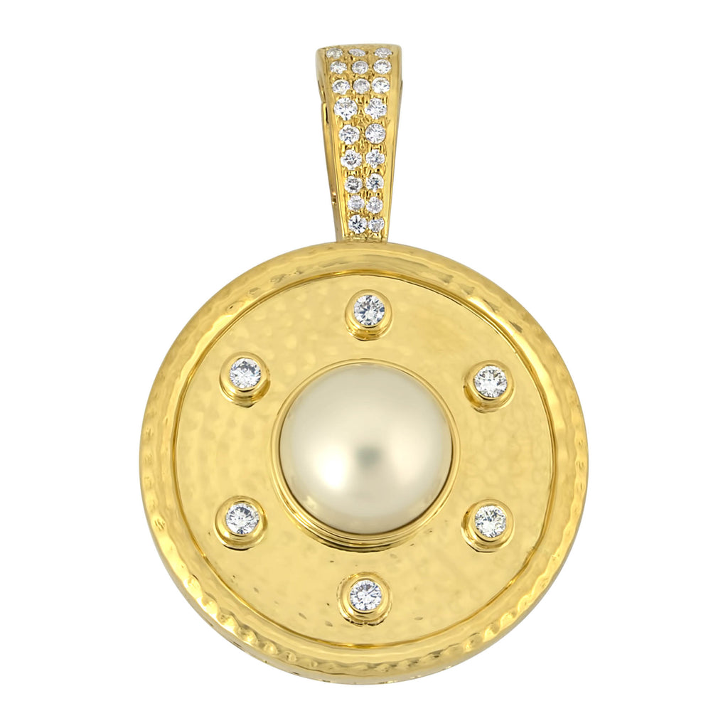 18K Gold Charm Diamond & Pearls Necklace