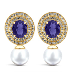 Earrings - Iolite, South Sea Pearl And Diamond