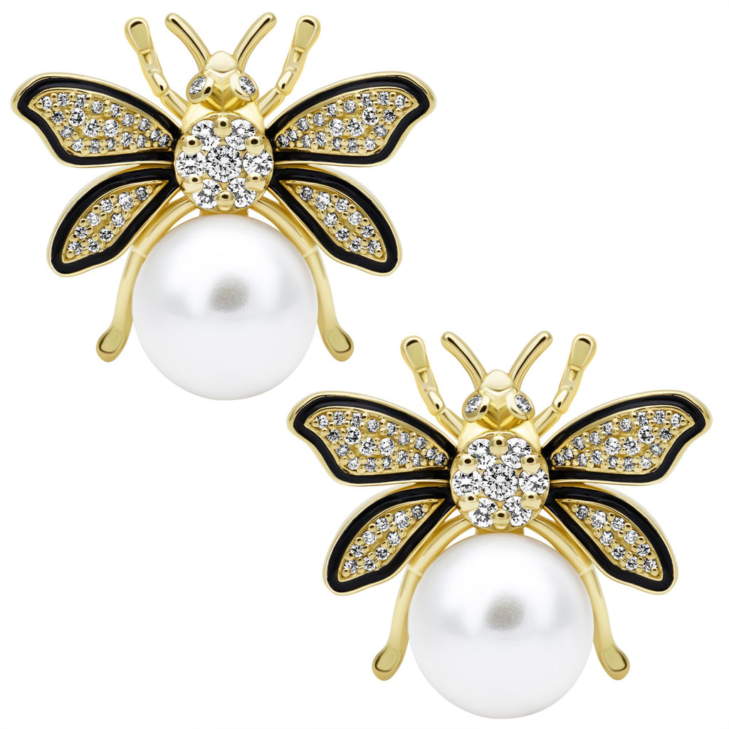 Earrings - Freshwater Pearl, Diamond (enamel)