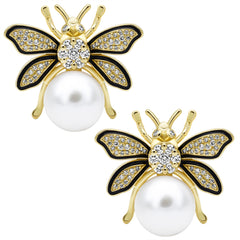 Earrings - Freshwater Pearl, Diamond (enamel)