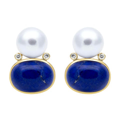 Earrings - Southsea Pearl, Lapiz Lazulli And Diamond