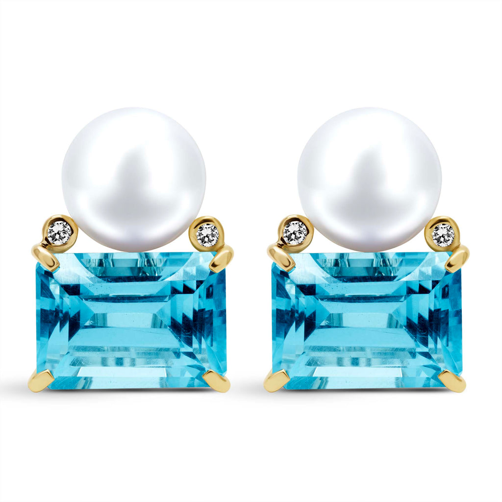 Earrings - South Sea Pearl, Bluetopaz  And Diamond