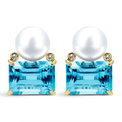 Earrings - South Sea Pearl, Bluetopaz  And Diamond