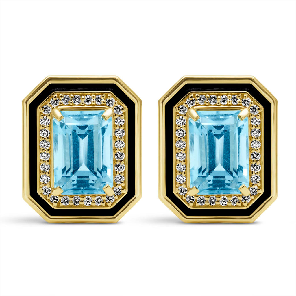 Earrings - Blue Topaz And Diamond (enamel)