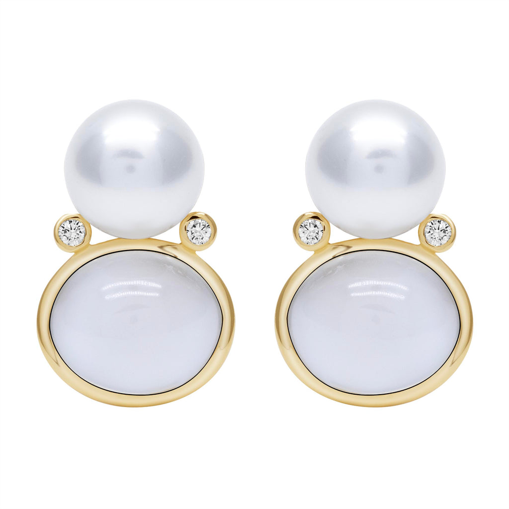 Earrings - Moonstone, Southsea Pearl And Diamond