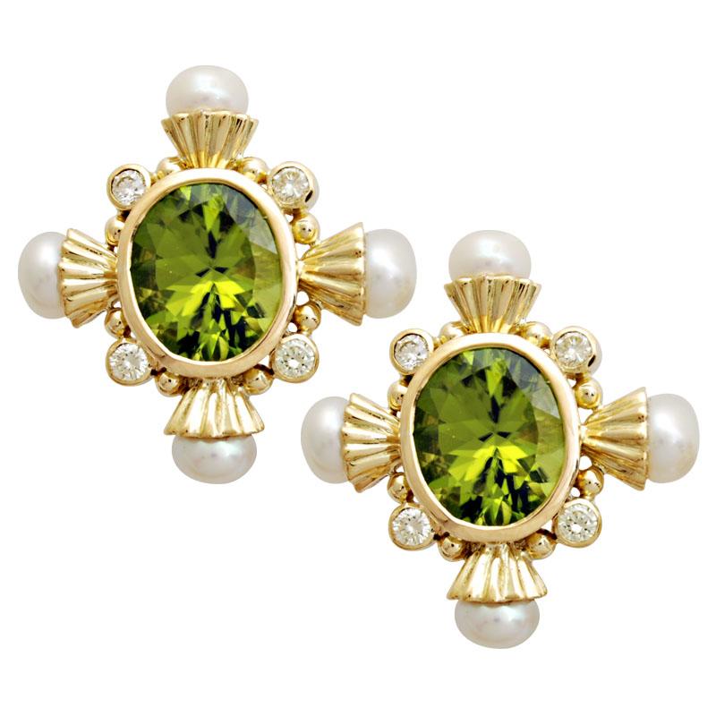 Earrings-Peridot , Pearl and Diamond