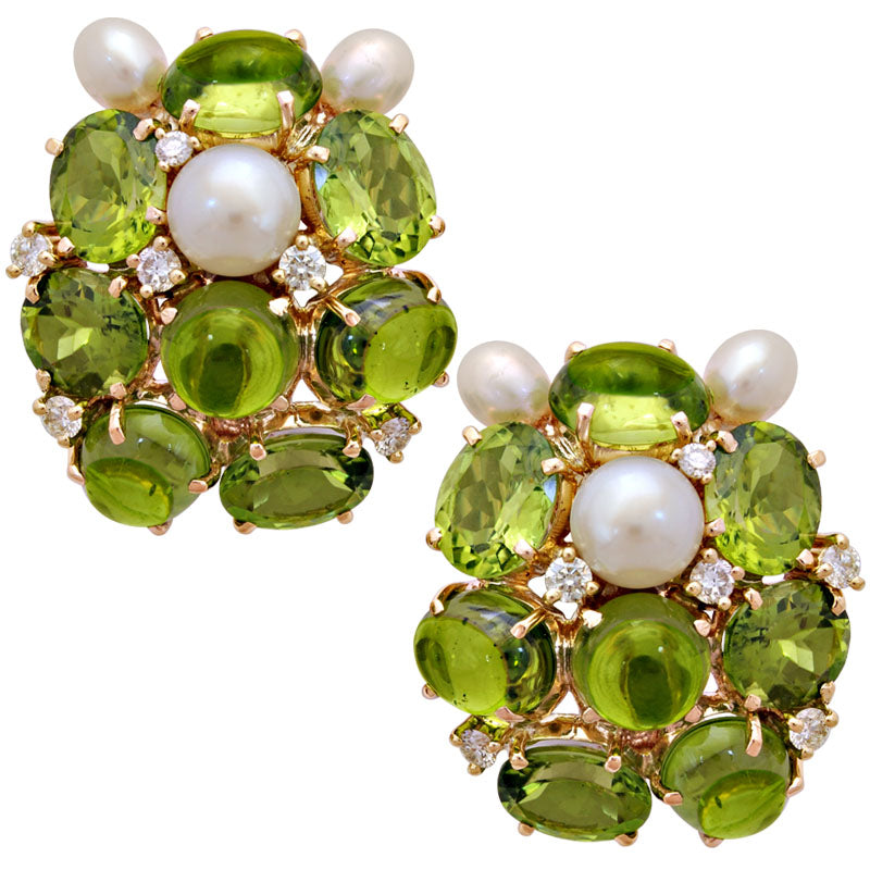 Earrings-Peridot, Pearl and Diamond