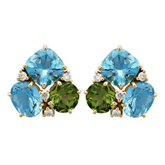 Earrings-Blue Topaz, Peridot and Diamond