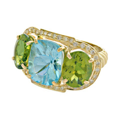 Ring-Blue Topaz, Peridot and Diamond