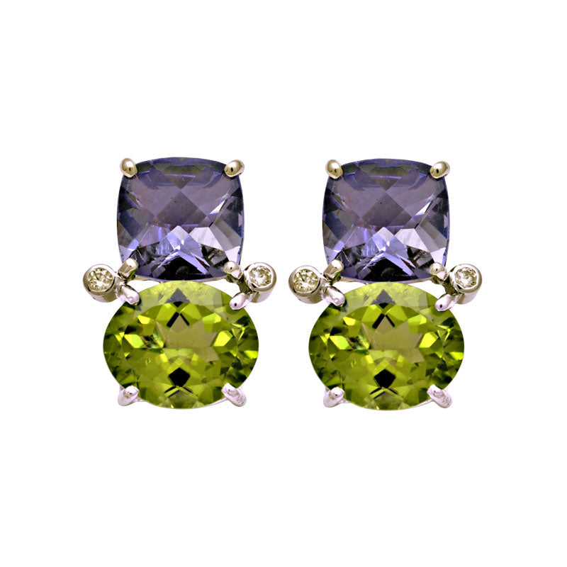 Earrings-Iolite, Peridot and Diamond