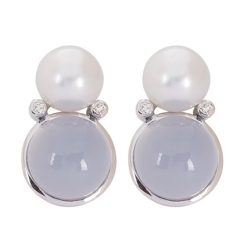 Earrings- Chalcedony, Pearl and Diamond  (271DS)