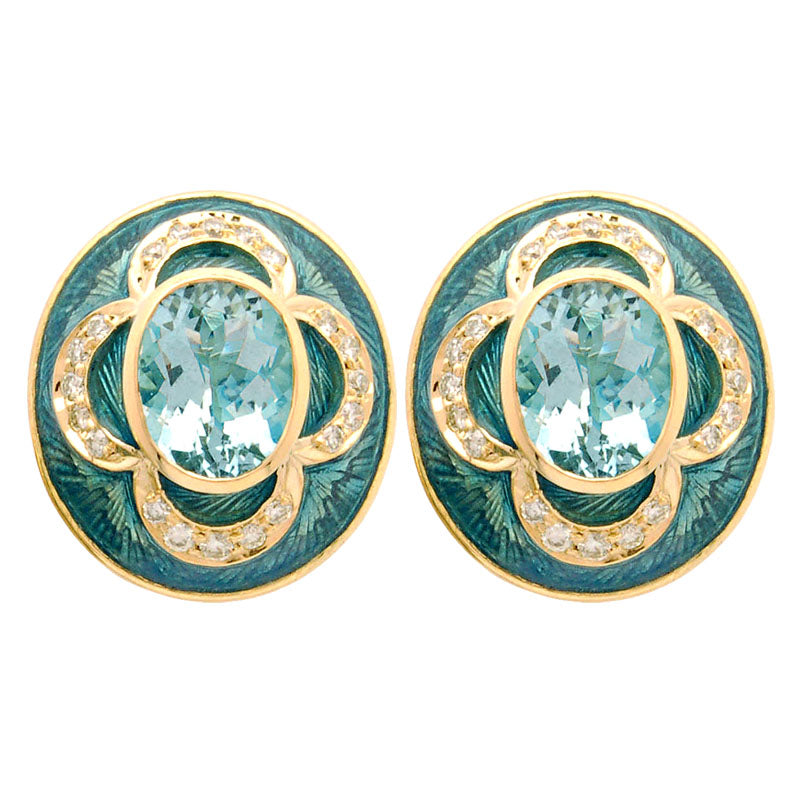 Earrings- Aquamarine And Diamond (enamel)