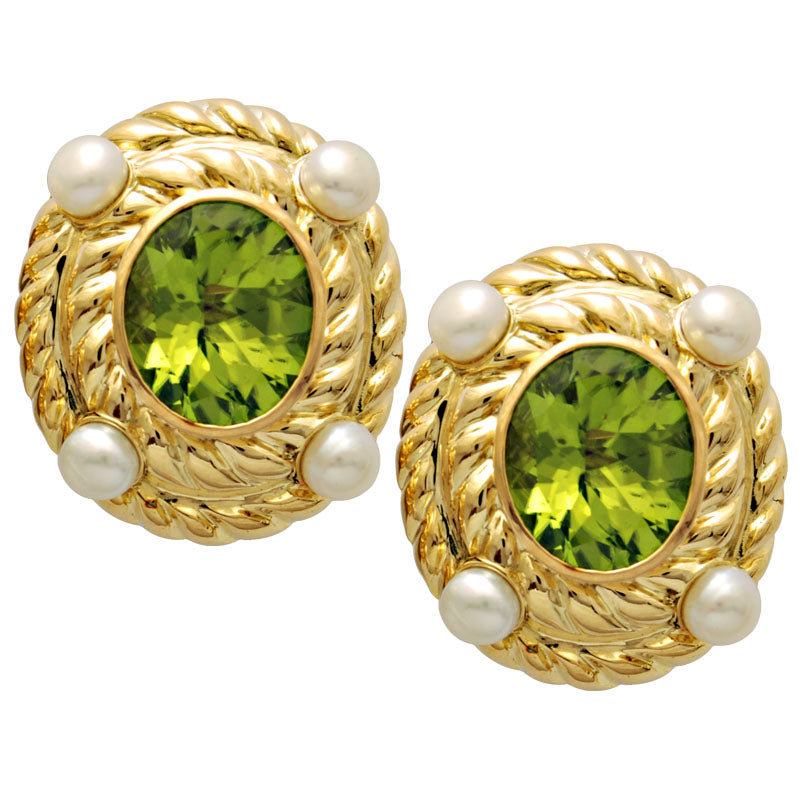 Earrings- Peridot And Pearl