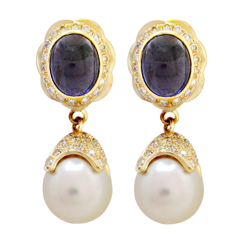 Earrings- Iolite, S.s. Pearl And Diamond