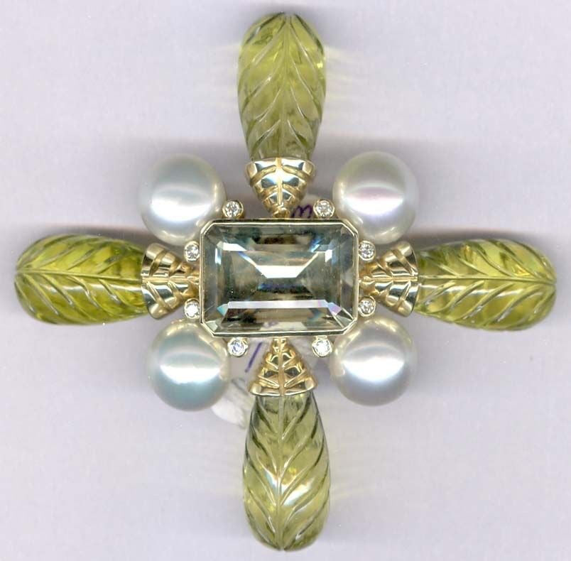 Repair - Brooch - Green Quartz, Lemon Quartz, Pearl and Diamond (1840E)